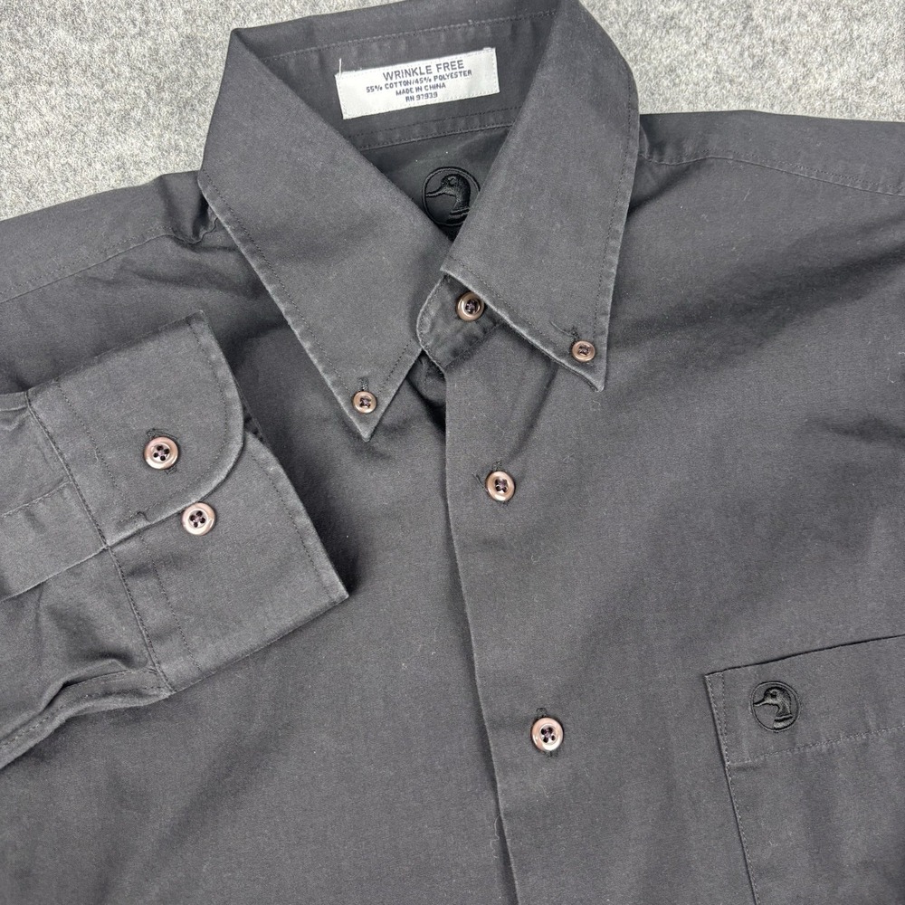 Duck Head Dress Shirt Mens Medium Black Button Down Logo Wrinkle Free 15-15.5